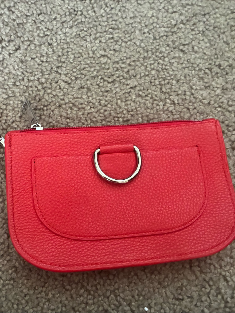 Red Pebbled Wristlet Clutch with D-Ring Accent